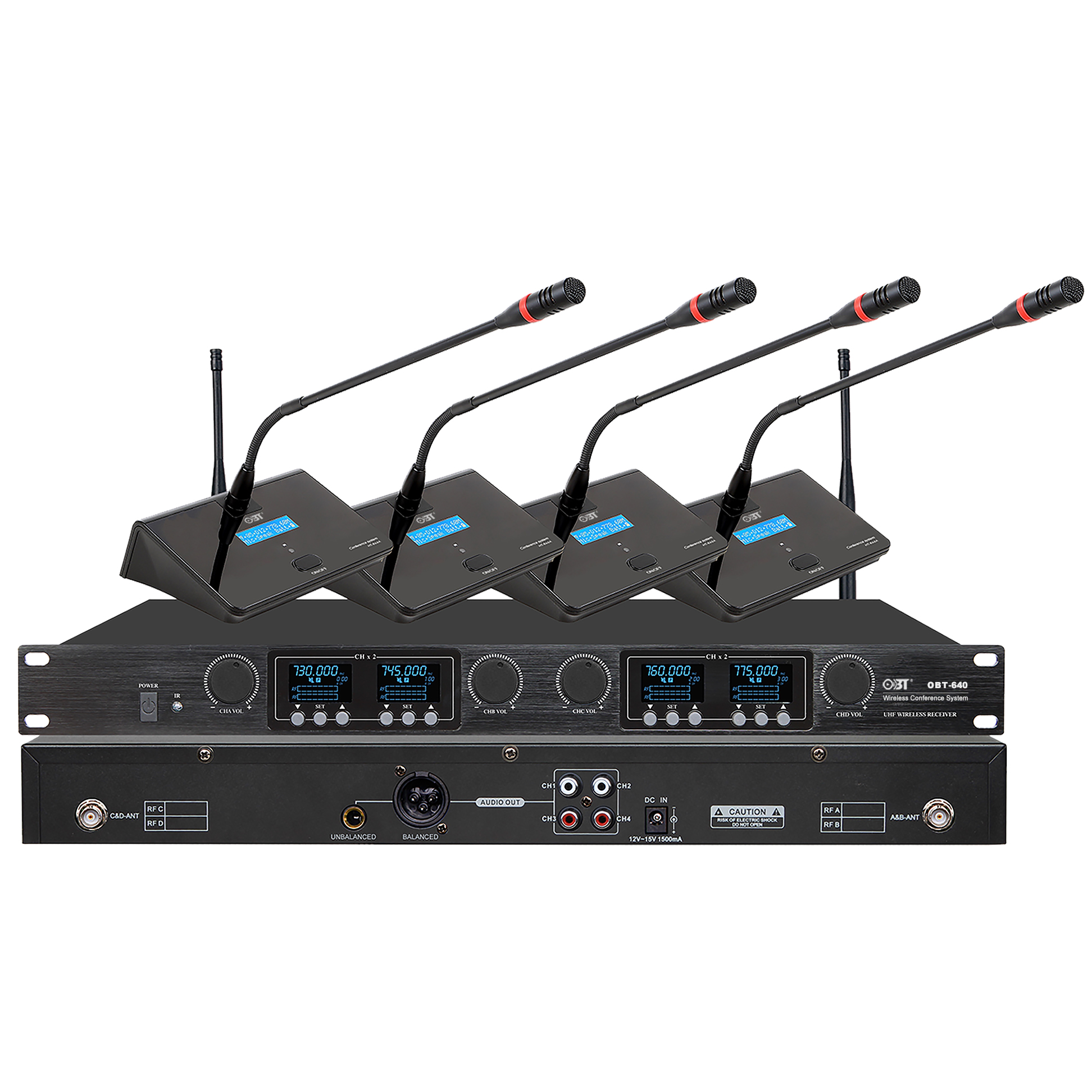 U段無線會議系統一拖四無線話筒套裝 OBT-640